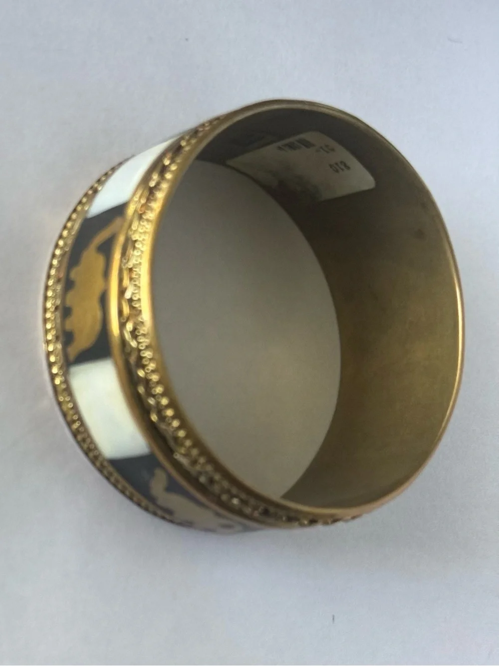 Vintage Brass Elephant & Mother of Pearl Inlay Bangle Bracelet